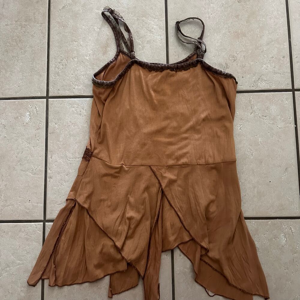 Y2k brown lace beaded assymetrical hem fairy cami tank top - Picture 5 of 6